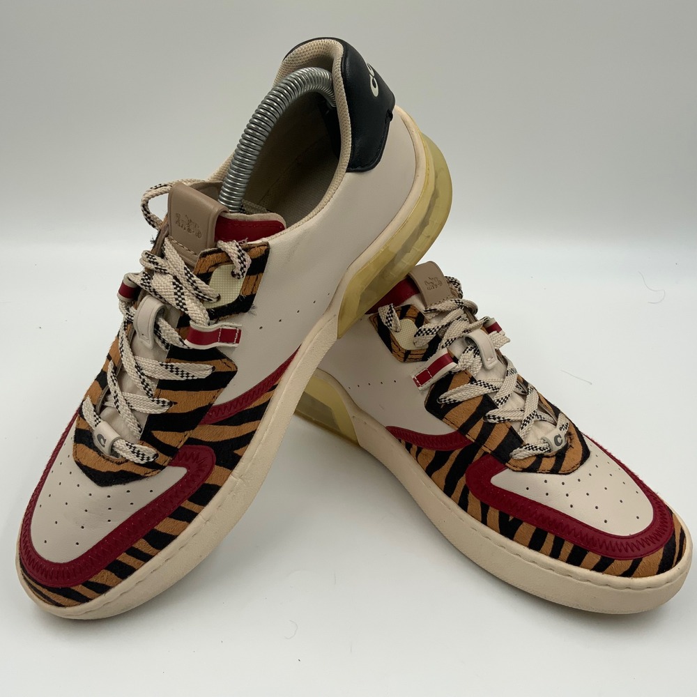 Coach CitySole Court Sneakers Tiger Print Leather G5050 Womens 9B Cream Red